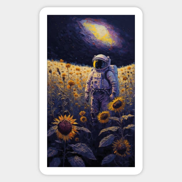 Lonely Astronaut In A Sunflower Field Sticker by MelihsDump